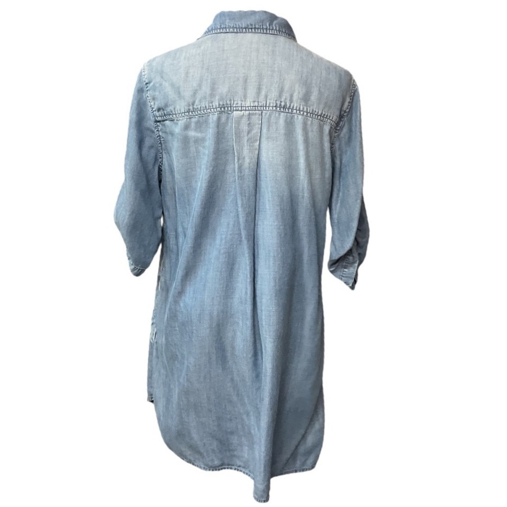 Anthropologie Cloth & Stone Chambray Denim 3/4 Sleeve Mini Shirt Dress Medium - Picture 6 of 10